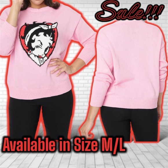 NWT: Betty Boop X Unique Vintage - Pink Betty Boop Love Heart Sweater (SIZE M/L) - Picture 3 of 6